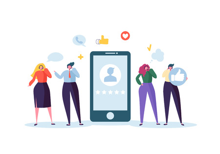 Customer Service Technical Support 24h Concept. Operator Online Characters Talking with Clients by Headset. Helpline Center. Vector illustrationのイラスト素材