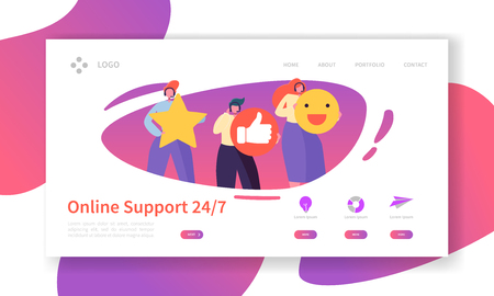 Online Technical Support Landing Page Template. Assistance Service Website Layout with Flat People Characters Hotline Operator. Easy to Edit and Customize Mobile Web Site. Vector illustrationのイラスト素材