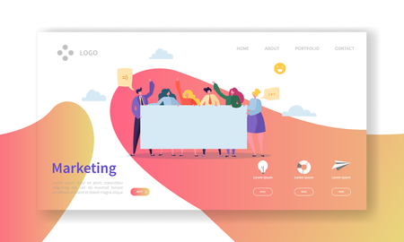 Marketing Team Landing Page. Team Work Concept with Flat Business People Characters Working Together Website Template. Easy Edit and Customize. Vector illustrationのイラスト素材