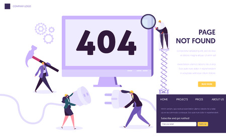 404 Maintenance Error Landing Page Template. Page Not Found Under Construction Concept with Characters Workers Fixing Internet Problem for Website. Vector illustrationのイラスト素材