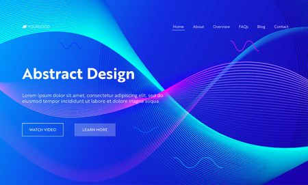 Blue Abstract Geometric Frequency Wave Shape Landing Page Background. Futuristic Digital Motion Pattern. Creative Neon Line Backdrop Element for Website Web Page. Flat Cartoon Vector Illustrationのイラスト素材