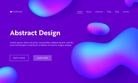 Purple Abstract Liquid Drop Shape Landing Page Background. Futuristic Digital Ink Style Gradient Pattern. Creative Soft Neon Fluid Backdrop for Website Web Page. Flat Cartoon Vector Illustrationのイラスト素材