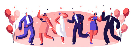 Dancing Party Celebration People Character Together. Happy Relationship Holiday Atmosphere Joyful Dancer Set. Good Mood Entertainment Concept Design Flat Cartoon Vector Illustrationのイラスト素材