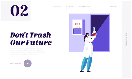 Woman Scientist Recycle Trash in Laboratory to Clean Environment and Ecology Landing Page. Garbage Utilization Service. Cleanup Rubbish Website or Web Page. Flat Cartoon Vector Illustrationのイラスト素材