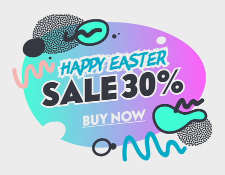 Spring Sale Offer for Buyers on Happy Easter Holiday. Abstract Colorful Banner with Doodle Style Elements and Gradient Shapes. Shop Market Poster Design with Bright Typography. Vector Illustrationのイラスト素材