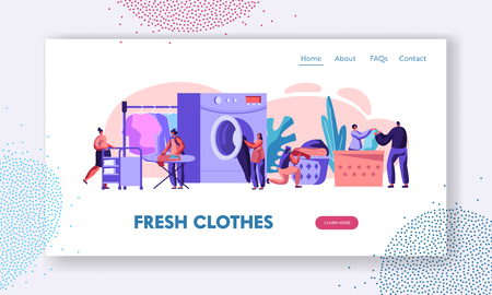 Male And Female Characters Visiting Laundry Loading Clothes To