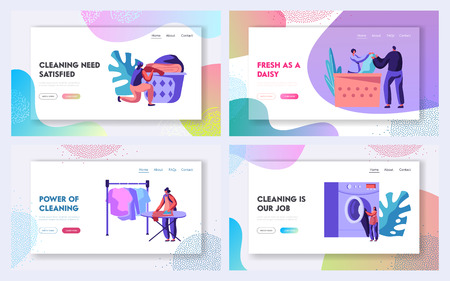 Laundry Service Website Landing Page Templates Set Male And