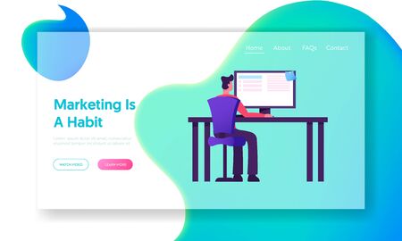 Office Employee Everyday Routine Website Landing Page Man Sitting