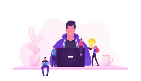 Programmer Coder Web Developer or Software Engineer Sitting at Desk and Working on Computer or...