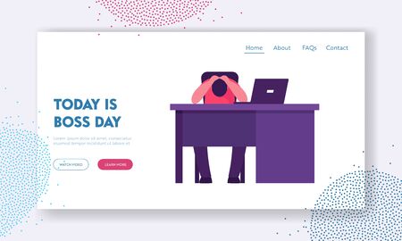 Trouble At Work Website Landing Page Depressed Businessman Put