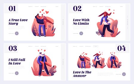 Couple Romantic Relations Website Landing Page Set Man Riding