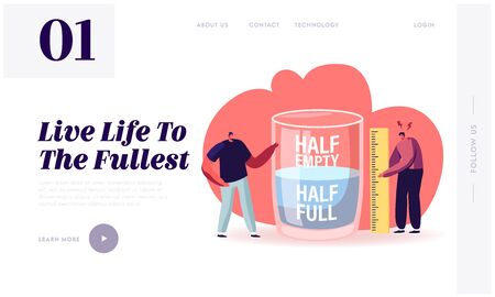 Optimist And Pessimist Website Landing Page Men Stand At Huge