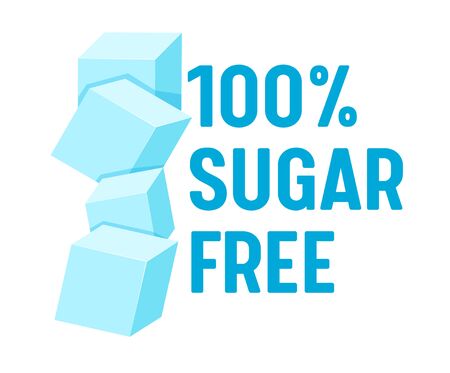 100 Percent Sugar Free Concept for Banner, Healthy Food, Low Carb Nutrition, Product, Blue Typography with Pile of Sugarのイラスト素材
