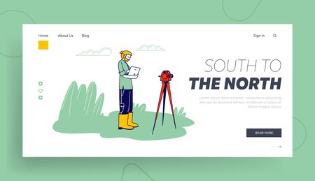 Geological or Archaeological Expedition, Resource Mining, Discovery Website Landing Page. Geologistのイラスト素材