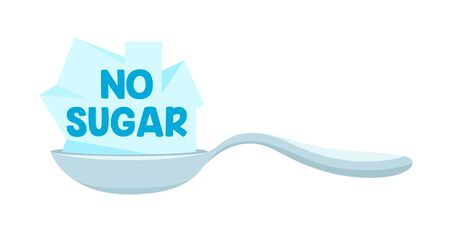 No Sugar Icon with Spoon and Sweet Cane Sugar Blocks, Design Element for Banner, Poster or Package Designのイラスト素材