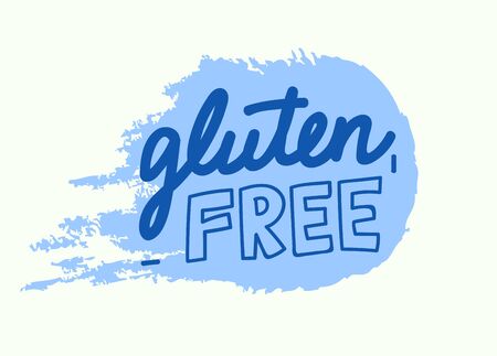 Gluten Free Label. Intolerance and Allergy Food Concept. Allergen Food, Cereal Free Product Icon and Symbol. Blue Colored Banner with Outline Typography, Cartoon Isolated Sign Vector Illustrationのイラスト素材