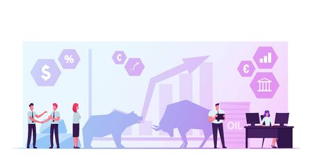 People Trading at Stock Market. Businesspeople Brokers or Traders Analyse Global Economics and Finance Newsのイラスト素材
