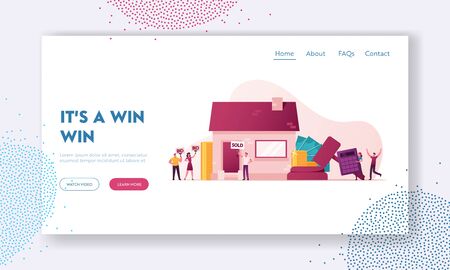 Characters Foreclosure in Real Estate Landing Page Template. Auction and Bidding Home. Conflict Lawsuit from Not Paying Home Debt. People Sale and Purchase Property. Cartoon Vector Illustrationのイラスト素材