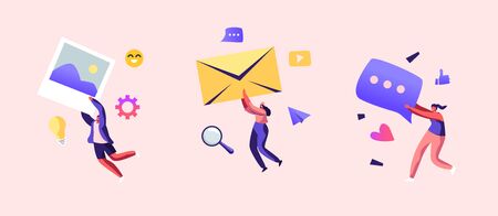 Marketing Teamwork Set. Alert Advertising, Propaganda, Speech Bubbles and Social Media Icons. Public...
