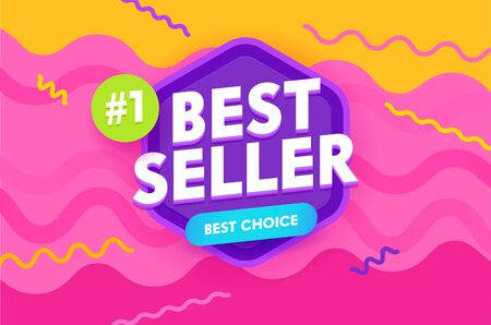 Bestseller Banner, Promotion and Shopping Template for Hot Offer and Sale. Flyer Design, Social Media Placard, Presentation Digital or Printable Promo Advertising in Memphis Style. Vector Illustrationの写真素材