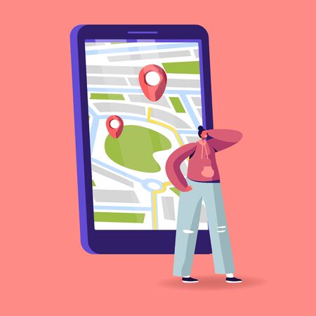 Woman Ordering Taxi Driver or Food Delivery Using Mobile Application on Smartphone. Customer Character Waiting Car. Smart App for Auto Service Order by Phone City Life. Cartoon Vector Illustrationのイラスト素材