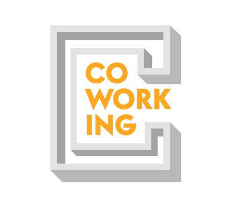 Coworking Creative Banner, Icon or Badge with Typography inside of Letter Ð¡ Isolated on White Backgroundのイラスト素材