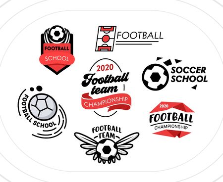 Football Banners, Icons or Badges Set, Soccer Balls Creative Design Elements with Typography Isolatedのイラスト素材