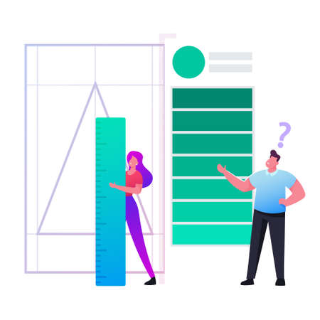 Client Order Graphic Designer to Create Company Logotype. Creative Studio Working Processのイラスト素材