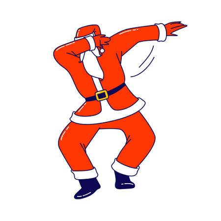 Xmas Celebration, Santa Claus Dabbing Motion. Funny Man in Red Costume Dab Disco Dancing. Christmas Character Performingのイラスト素材