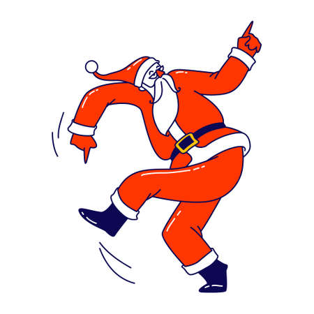 Santa Claus in Red Traditional Costume Dancing Activity. Cool Christmas Character Performing Dance at Night Club Partyのイラスト素材