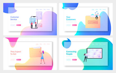 Business Characters Expand Customers Base Attract Clients Landing Page Template Set. Referral Program Managementのイラスト素材