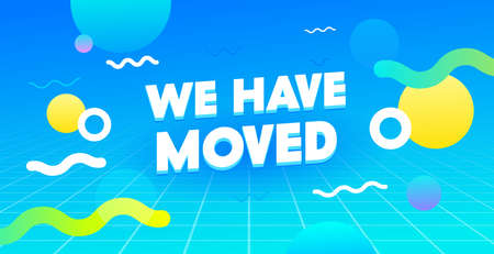 We Have Moved Banner, Office Change Address, New House or Site Location Announcement. Abstract Background with Blue Gridのイラスト素材