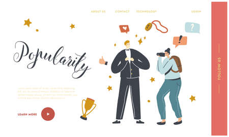 Super Star Popularity Landing Page Template. Vip Person Posing to Paparazzi Attacking him. Famous...