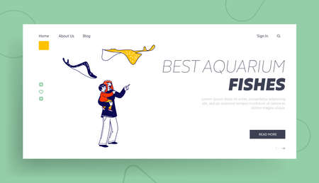 People Visiting Oceanarium Landing Page Template. Mother and Baby Characters in Aquarium. Family Recreation, Weekendのイラスト素材