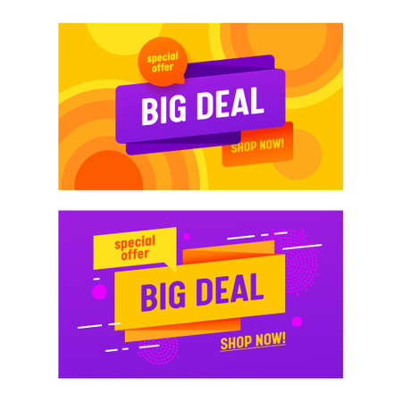 Set Big Deal Advertising Banners with Typography, Background with Abstract Design Elements. Wholesale Shopping Discountのイラスト素材