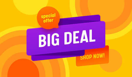 Big Deal Sale Advertising Banner with Typography on Colorful Background. Special Offer Flyer Backdrop Shop Now Promoのイラスト素材