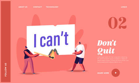 Motivation, Human Inner Resources and Aspiration Landing Page Template. Tiny Characters Burning...