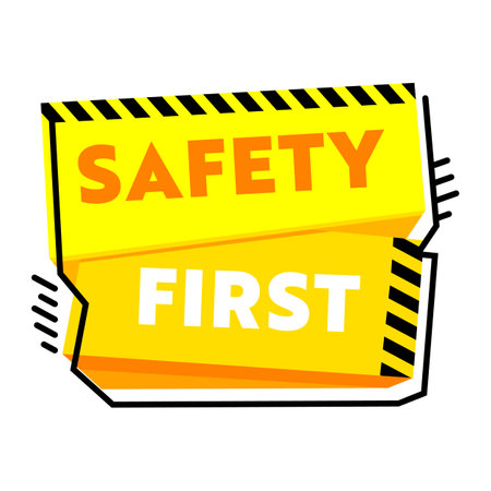 Safety First Creative Banner Trendy Linear Style Isolated on White Background. Work Safety Symbol or Sign, Road Cautionのイラスト素材