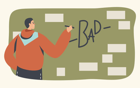 Street Artist Teenager Damage Property Painting Graffiti on Wall. Urban Art, Teen Lifestyle. Young Man Creative Hobbyのイラスト素材