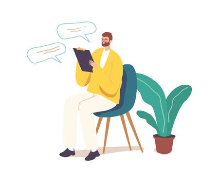Professional Doctor Psychologist Character Writing in Clipboard, Listening Client in Clinic at Appointment for Helpのイラスト素材