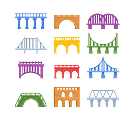 Set of Bridges, Urban Architecture and Construction for Transportation with Carriageway, City...