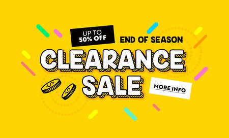 Clearance Sale Banner in Cartoon Style for Digital Media Marketing Advertising. End of Season Hot Offer, Shopping Cardのイラスト素材