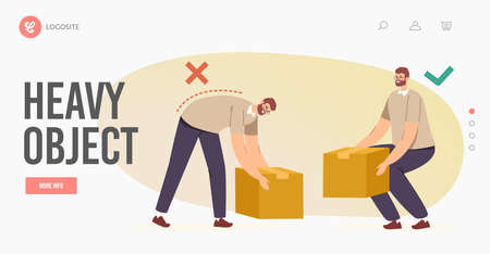 Right and Wrong Manual Handling and Lifting of Heavy Objects Landing Page Template. Back and Spine Healthのイラスト素材