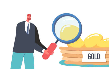 Diversification, Risk Management Business Strategy for Investment or Saving Concept. Tiny Character and Gold Chicken Eggのイラスト素材