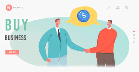Global Investment Opportunity, Business Agreement Landing Page Template. Businesspeople Characters Shaking Handsのイラスト素材
