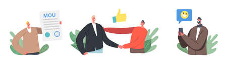 MOU Agreement Partnership Concept. Businesspeople Characters Sign Memorandum of Understanding...