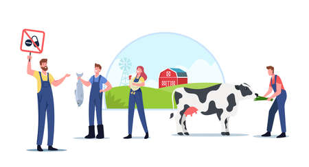 Eco Farming and Sustainable Organic Agriculture. Farmers for Animal Husbandry Free from Antibiotics or Hormonesのイラスト素材