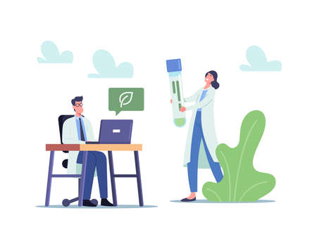 Scientists Characters Learning Carbon Footprint as Climate Change Reason, Sustainability Global Greenhouse Effectのイラスト素材