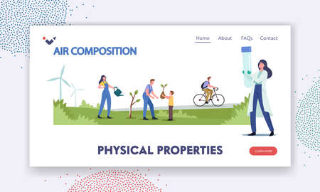 Physical Properties Landing Page Template. Characters Planting Trees, Use Eco Transport and Green...