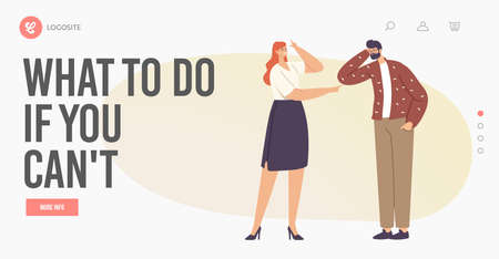 Bullying, Abuse Landing Page Template. Hater Laughing on Man Showing Loser Gesture. Male Character...